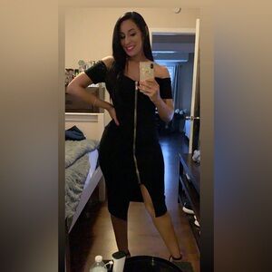 Black suede cold shoulder dress